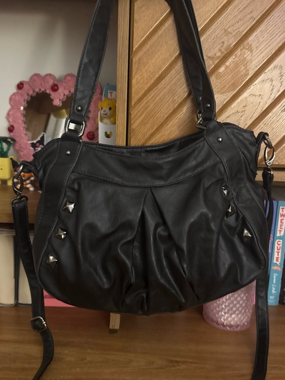 Punk black studded shoulder bag